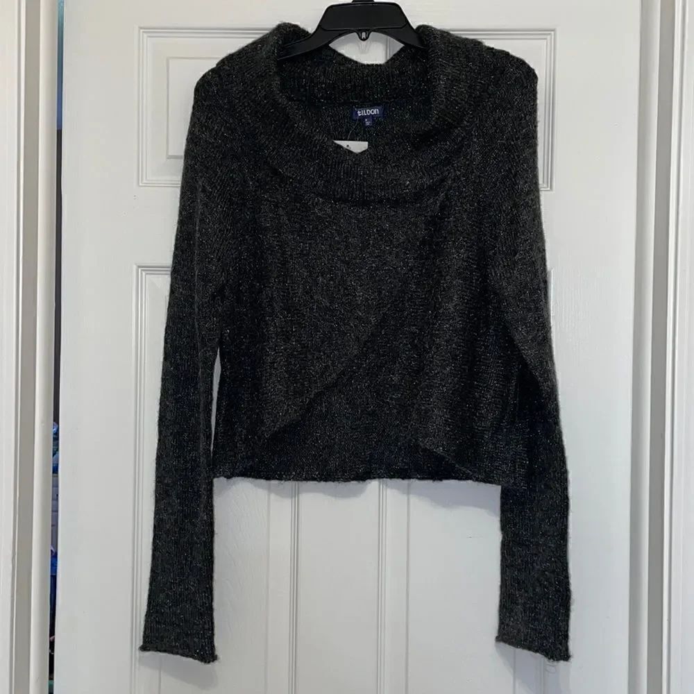 ✨Tildon Charcoal Gray Shimmer Wrap Cowl neck sweater, NWT
